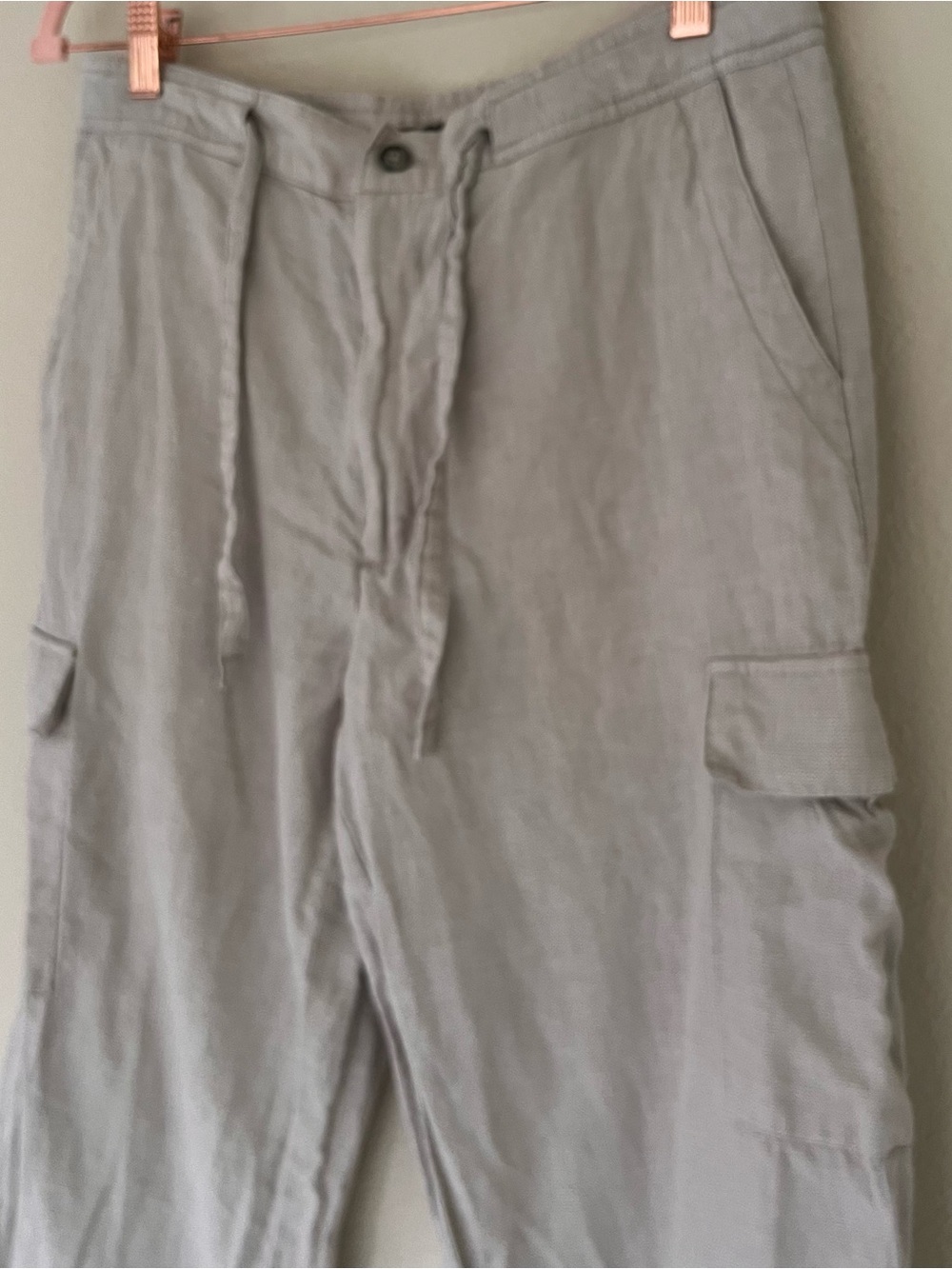 Claiborne Womens Linen Blend Cargo Pants Small Tan Euro Vacation Beach Boho - Picture 2 of 11